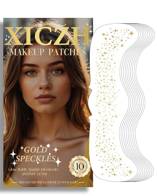 Glitter Freckles, Gold Freckles Temporary Face Tattoos, Body Face Glitter for Women Girls, Country Concerts Singer Festival Rave Accessories (Gold - 10 pcs)-VivaGrace Women