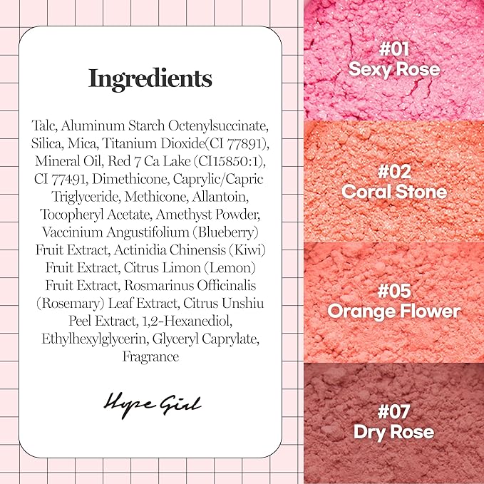 Hope Girl 3D Powder Blusher 0.17oz | Skin-Loving Korean Mini Blush for Cheeks and Eye Makeup w/Allantoin | K Beauty Cool Toned Vibrant Sunkissed Fine Powder Makeup Blush Cosmetics (#01 Sexy Rose)-VivaGrace Women