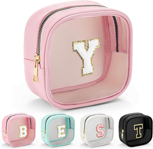 YOOLIFE Initial Make Up Bag Travel Toiletry Bag, Clear Makeup Bag Preppy Cosmetic Bags Organizer Travel Essentials Gifts for Women Teen Girlfriend Teacher Mom Birthday Mothers Day Gifts-VivaGrace Women