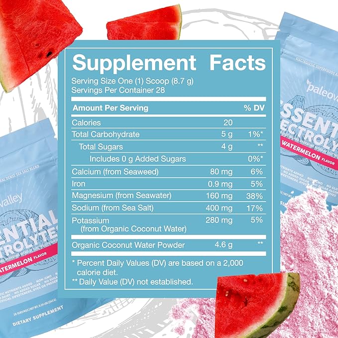 Paleovalley Essential Electrolytes Powder - Full Spectrum Watermelon Electrolyte Powder for Hydration, Energy and Muscle Recovery - No Sugar Added - 28 Servings-VivaGrace Women
