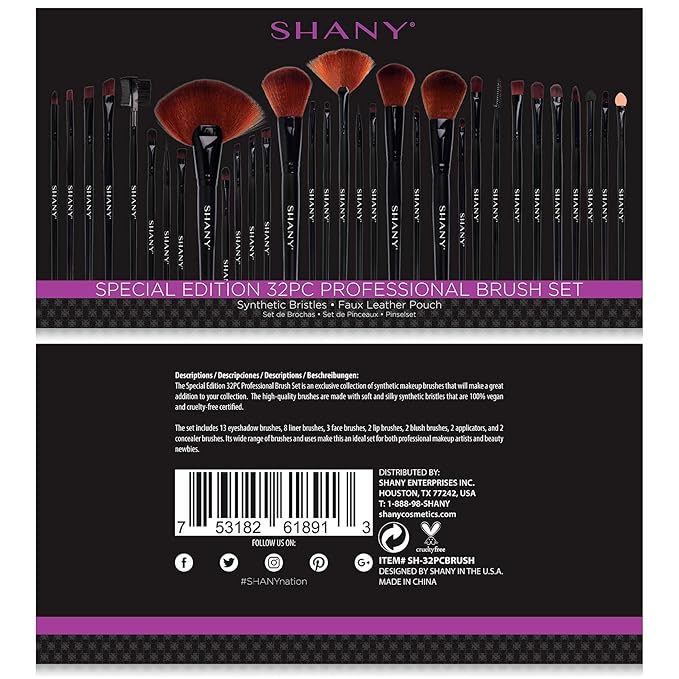 SHANY Makeup Brushes Premium Synthetic Foundation Powder Concealers Eye Shadows Cosmetics Brush Set with Faux Leather Pouch and Instruction sheet, 32 Count-VivaGrace Women