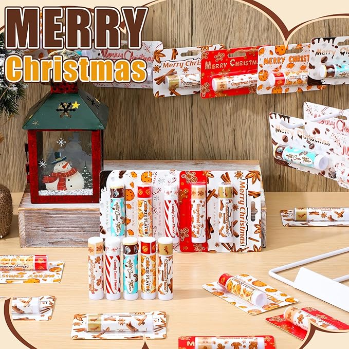 25 Pcs Christmas Lip Balms Stocking Goodie Bags Stuffers Bulk Xmas Gifts Candy Hot Cocoa Cookie Cinnamon Gingebread Biscuits Flavor 5 Style Holiday Treat Small Gifts Party Supplies-VivaGrace Women