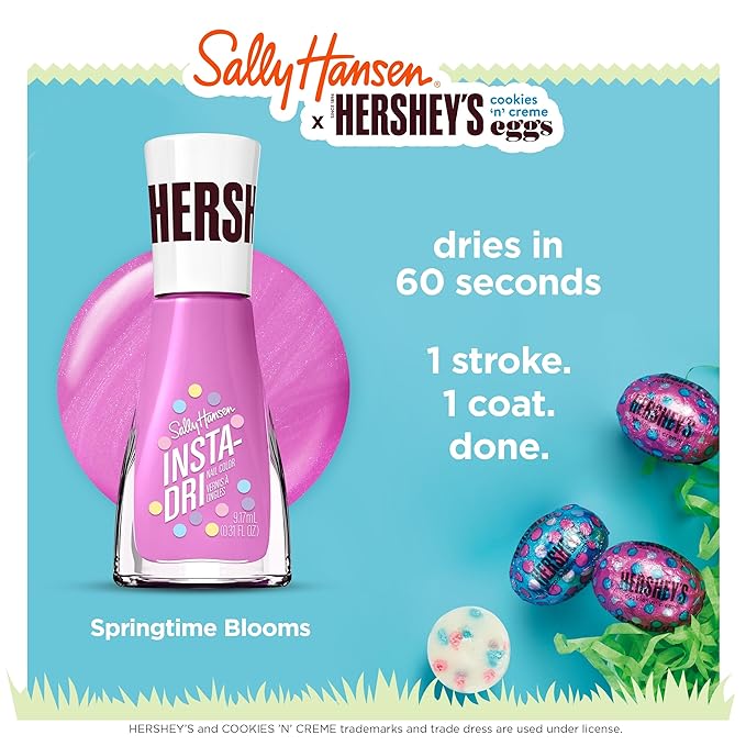 Sally Hansen Insta-Dri X Hershey's Cookies 'n' Creme Eggs, Springtime Blooms, Quick Dry, Long Lasting, Streak-Free Shine, Pink Nail Polish, 0.31 fl oz.