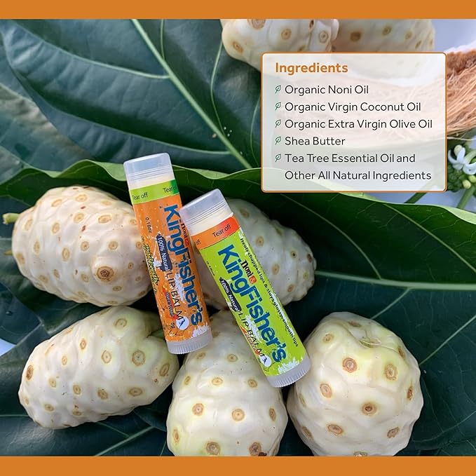 Kingfisher’s Noni Lip Balm, 2-Pack, 100% Natural Ingredients, Noni Original Oil & Virgin Coconut Oil, Ultra Hydrating Lip Balm, Sweet Orange Flavor Lip Care-VivaGrace Women