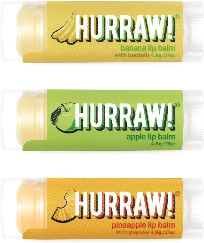 Hurraw! Banana, Apple, Pineapple Lip Balms, 3 Pack Bundle: Organic, Certified Vegan, Cruelty and Gluten Free. Non-GMO, 100% Natural. Bee, Shea, Soy & Palm Free. Made in USA-VivaGrace Women