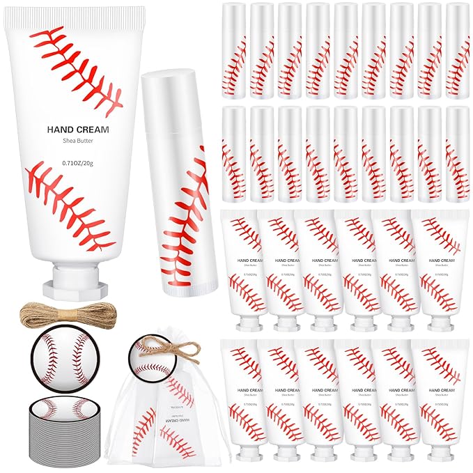 144 Pcs Baseball Lip Balm Hand Cream Set Baseball Party Supply, Include 36 Baseball Lip Balm 36 Moisturizing Hand Cream 36 Baseball Bag 36 Baseball Card and Rope for Baseball Accessories Gifts-VivaGrace Women