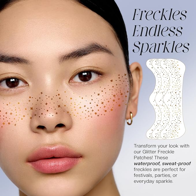 Glitter Freckles Face Tattoo, 10 Pcs Silver Face Glitter Freckles for Women, Festival Outfits for Women Rave Accessories Fake Tattoos, Sparkle Makeup Patches, Waterproof Speckles Patches,Mini Makeup-VivaGrace Women