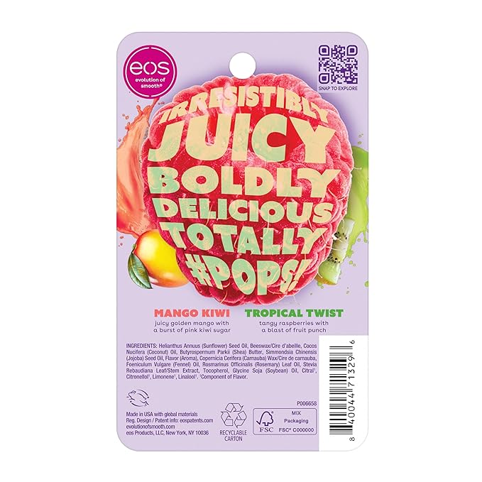 eos Flavorlab Pops! Lip Balm- Mango Kiwi & Tropical Twist, Limited-Edition, 0.14 oz, 2-Pack-VivaGrace Women