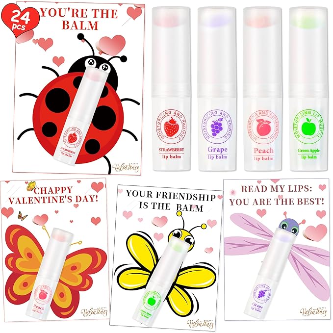 24 Pack Valentines Day Gifts for Kids lip balm bulk,chapstick bulk,party favors for kids boys girls,Natural Moisturizing Lip Balm for dry cracked lips,goody bag filler,Wedding Gifts-VivaGrace Women