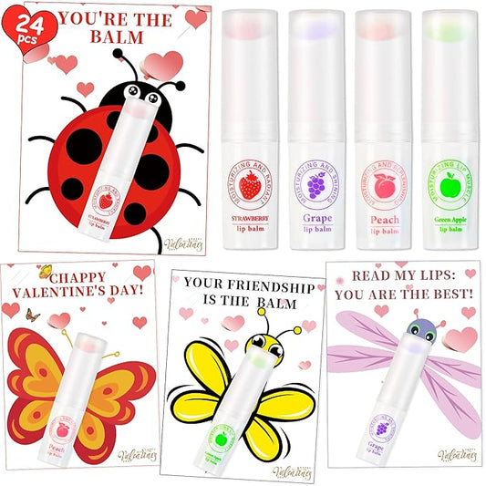24 Pack Valentines Day Gifts for Kids lip balm bulk,chapstick bulk,party favors for kids boys girls,Natural Moisturizing Lip Balm for dry cracked lips,goody bag filler,Wedding Gifts-VivaGrace Women