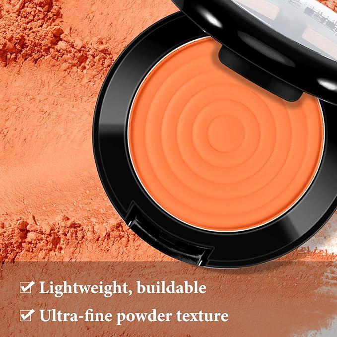 Boobeen Soft Blend Powder Blush for Cheeks, Buildable Color Matte Smooth Blush Palette Compact Blush Powder Makeup, Long-lasting Flush Color, with Mirror and Brush-VivaGrace Women