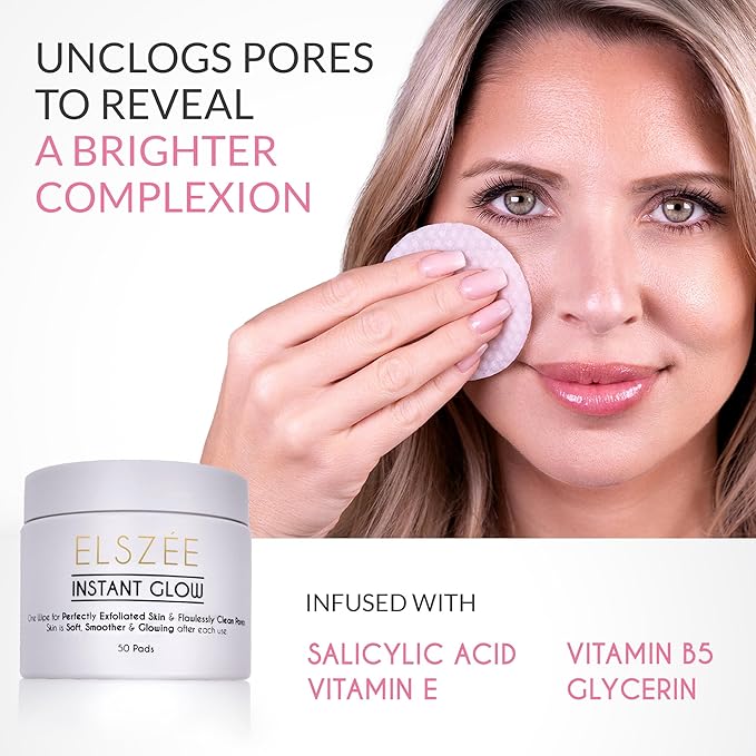 ELSZÉE Instant Glow Exfoliating Treatment Pads | Daily Exfoliant | 2-in-1 Deep Pore Cleansing & Radiance Boost | Luxury London-Formulated Skincare | 30 Pre-Soaked Pads