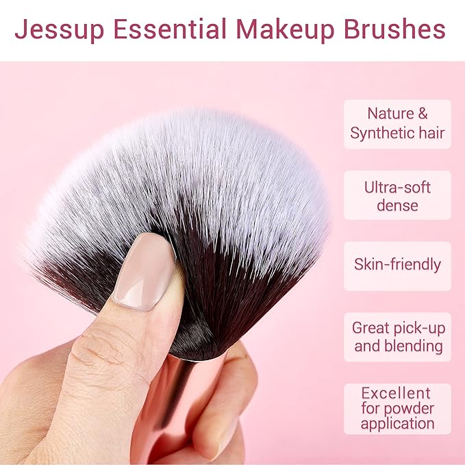 Jessup Makeup Brushes, Labeled Makeup Brush Set Premium Synthetic and Natural Hair Foundation Powder Concealer Eyeshadow Blending 15pcs Brush Kit, Rose Gold/Black T160-VivaGrace Women