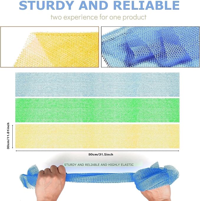 UJFQBH 3 Pieces African exfoliating net African Net Long Net Bath Sponge Exfoliating Shower Body Scrubber Back Scrubber Skin Smoother,Great for Daily Use (Yellow, Green, Blue)-VivaGrace Women