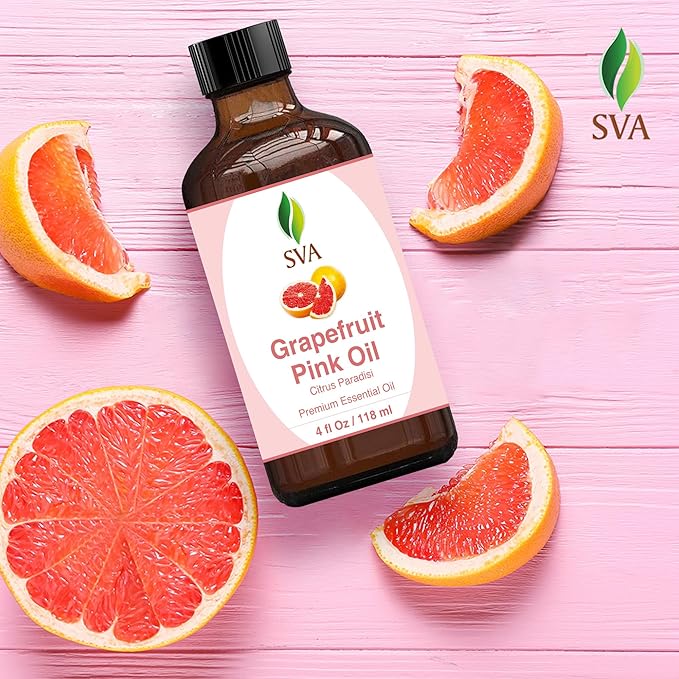 SVA Grapefruit Essential Oil Pink – 4 Fl Oz – 100% Natural Grapefruit Oil - for Diffuser, Hair Care, Face, Skin Care, Aromatherapy, Scalp and Body Massage, Soap and Candle Making - with Dropper-VivaGrace Women
