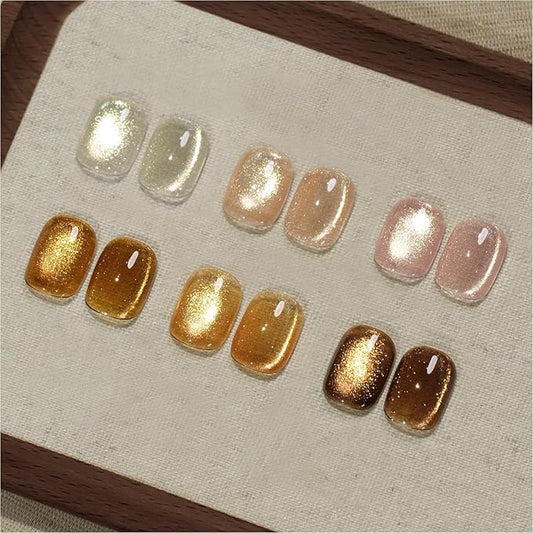 GAOY Cat Eye Gel Nail Polish Set with Magnet for Sparkling Maillard Effect, Caramel Amber Glitter Nail Art, Long Lasting Gel for Home & Salon Manicure