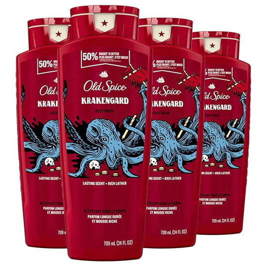 Old Spice Body Wash for Men, Krakengard, Long Lasting Lather, 24 FL OZ (Pack of 4)-VivaGrace Women