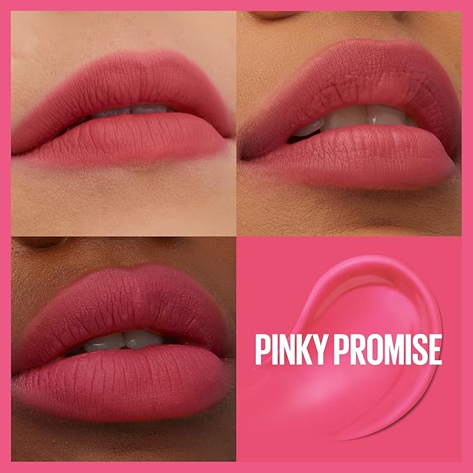 Maybelline Super Stay Teddy Lip Tint, Long Lasting Matte Lipstick For Up To 12HR Wear, Pinky Promise, 1 Count-VivaGrace Women
