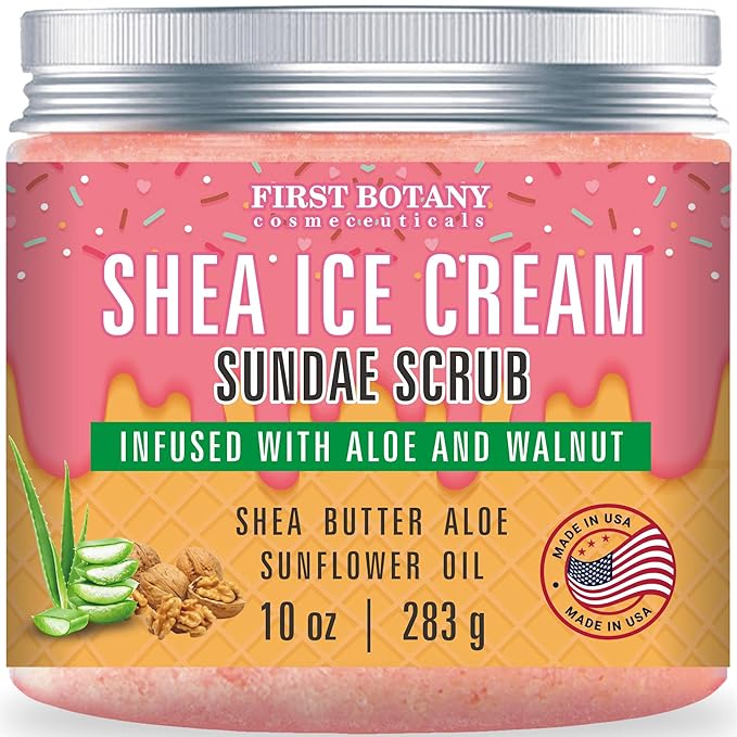 First Botany Body Scrub - Natural Exfoliating Salt Scrub & Body and Face Souffle helps with Moisturizing Skin, Acne, Cellulite, Dead Skin Scars, Wrinkles (10 fl oz, Shea Icecream)-VivaGrace Women