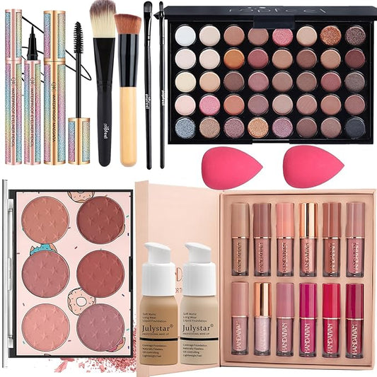Makeup Kit for Women Full Kit, All in One Makeup Gift Set, Make up Kits for Beginners and Professionals - Eyeshadow Palette, Liquid Lipstick, Mascara, Blush, Eyeliner, Foundation, Brush-VivaGrace Women