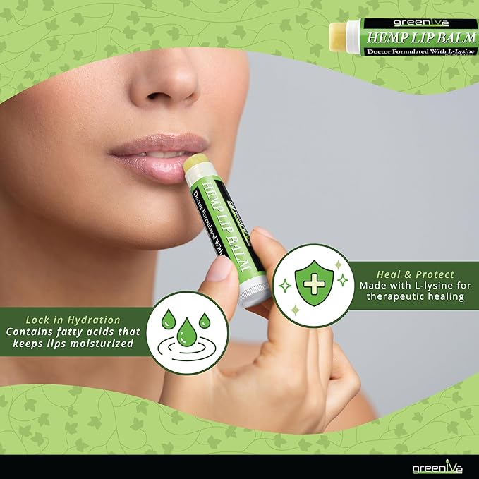 GreenIVe Hemp Lip Balm, Vegan, Omegas 3 & 6, Vitamin E, L-Lysine, Hydrating Handcrafted (5)-VivaGrace Women