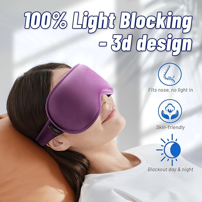 Cooling Gel 3D Sleep Eye Mask-Weighted Blackout Sleep Mask & Cold Compress for Dark Circles, Dry Eyes, and Puffiness - Comfortable, Eyelash-Friendly, Reusable for Relaxing Sleep-Purple-VivaGrace Women