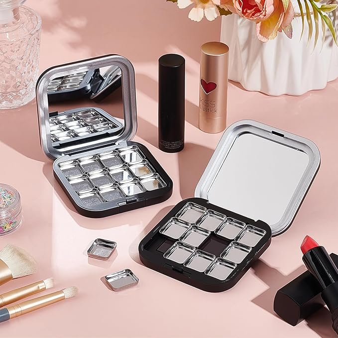 NICENEEDED 2 Pcs Empty Eyeshadow Palettes, 12 Grids Blush Pallet Makeup, DIY Lipstick Lip Balm Blusher Compact Containers Refillable Cosmetic Sample Storage Case Box with Mirror for Women-VivaGrace Women
