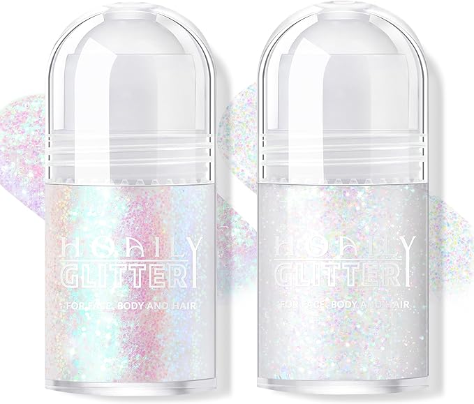 2 Colors Roll-on Body Glitter Gel, Holographic Glitter Gel Under Light for Face Hair, Body Shimmer for Rave Accessories Christmas New Year Halloween Makeup (11+13)-VivaGrace Women