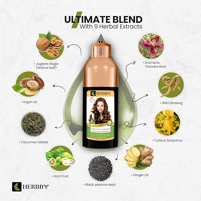 Gray Hair Coverage Shampoo & Conditioner - Color Transform with 9 Herbal Extracts, Long-Lasting (6-8 Weeks), Shiny, Even Coloring, Instant Hair Dye, 500 ml (CHESTNUT BROWN)-VivaGrace Women