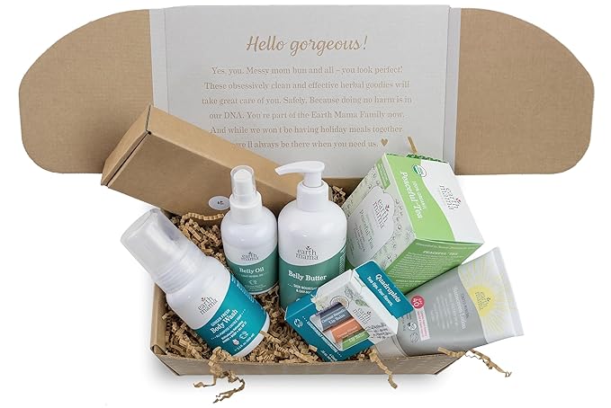 Earth Mama Pregnancy Pampering Gift Set|Organic Body Wash, Belly Butter, Lip Balm Set, Mini Deodorant Pack, Herbal Tea, Belly Oil & Sunscreen, 7 Pcs-VivaGrace Women