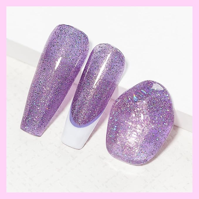 MIZHSE Air Drying Fast Nail Polish, Glitter Purple Nail Polish Non Gel Quick Dry, 15ml/0.5 fl oz Regular Sparkle Shimmery Oil-based Lacquer Full Coverage Nail Art Manicure DIY Home