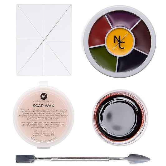 Starter Effects Kit, 6-Color Bruise Wheel, Scar Wax, and Scab Blood Paste, Professional SFX Makeup Set With Applicators-VivaGrace Women