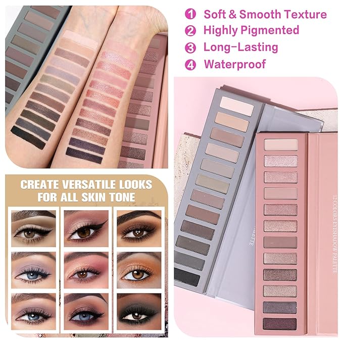 UCANBE All in One Makeup Full Kit for Women, Naked Nude Eyeshadow Palette, Matte Liquid Lipstick, Lipliner, Eyeliner, Mascara, Eyebrow Pencil, Makeup Brush & Sponge, Make Up Gift Set-VivaGrace Women