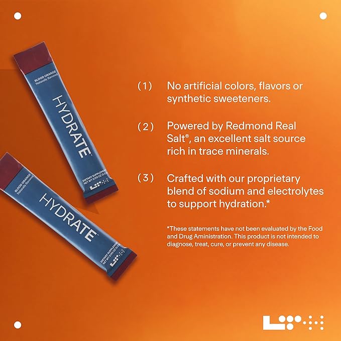 LTH Hydrate Hydration Mix - Trusted by Life Time Fitness Members - NSF Certified for Sport - Electrolyte Powder - Plant-Based, Non-GMO, Gluten Free - 15 Single-Serve Packets (Blood Orange) - 2-Pack-VivaGrace Women