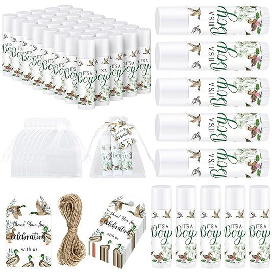 Demissle 50 Pcs Baby Shower Lip Balm Gift Set with 100 Pcs Organza Bags Baby Shower Party Favor for Guest Thank You Tag Rope Baby Shower Party Decoration Gender Reveal Souvenirs (Mallard)-VivaGrace Women
