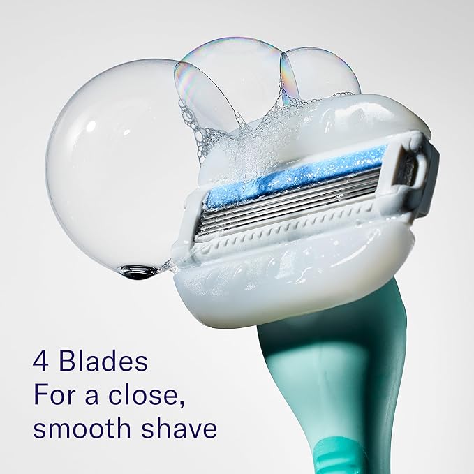 Flamingo Moisture Plus Women's Razor Set - Razor Handle, 4 Blade Refills, Shower Holder - Seafoam-VivaGrace Women