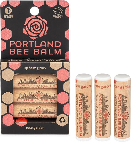 Portland Bee Balm All Natural Handmade Beeswax Based Lip Balm, Rose Garden 3 Count-VivaGrace Women