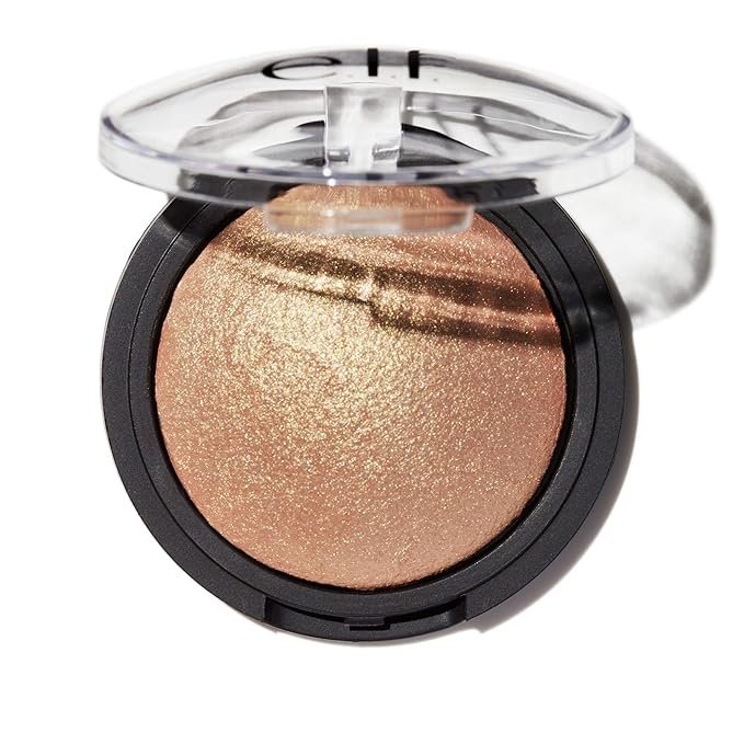 e.l.f., Baked Highlighter, Sheer, Shimmering, Hydrating, Blendable, Glides On, Creates a Radiant Glow, Nourishes, Apricot Glow, Infused with Vitamin E, Jojoba and Grape Oils, 0.16 Oz-VivaGrace Women