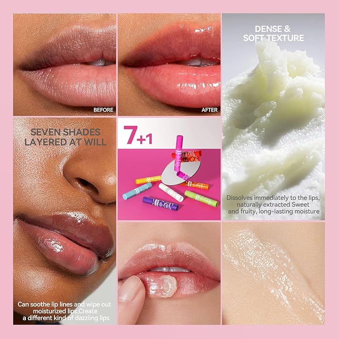 8PCS Tinted Lip Balm with Vaseline, 8 Colored Lip Balm Set, Natural Plumping Lip Balm Pack, Girls’ PH Lip Balm Bulk, Small Gifts Lipstick Sets For Women, Hydrating Lip Tint Balm, Soft Chap Sticks Pack-VivaGrace Women
