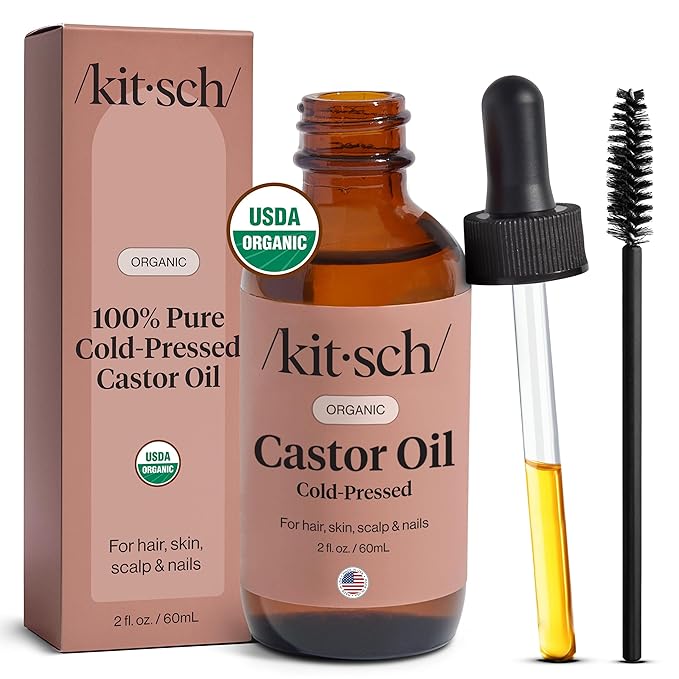 Kitsch Organic Castor Oil for Hair Growth - 100% Pure Castor Oil, Organic Cold Pressed Unrefined Glass Bottle for Face, Skin, Lashes, Brows, Scalp, Nails & Belly Button - Hexane Free, USDA - 2 oz-VivaGrace Women
