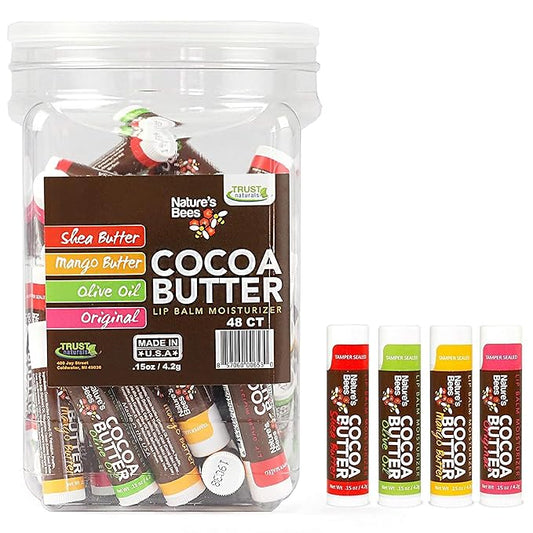 Nature's Bees, Cocoa Butter Flavored Lip Balm Tubes Set Bulk Assortment Chap Treatment Moisturizer For Dry Lips, Original Variety Assortment (Shea Butter, Original, Olive Oil, Mango Butter) - 48 Pack-VivaGrace Women