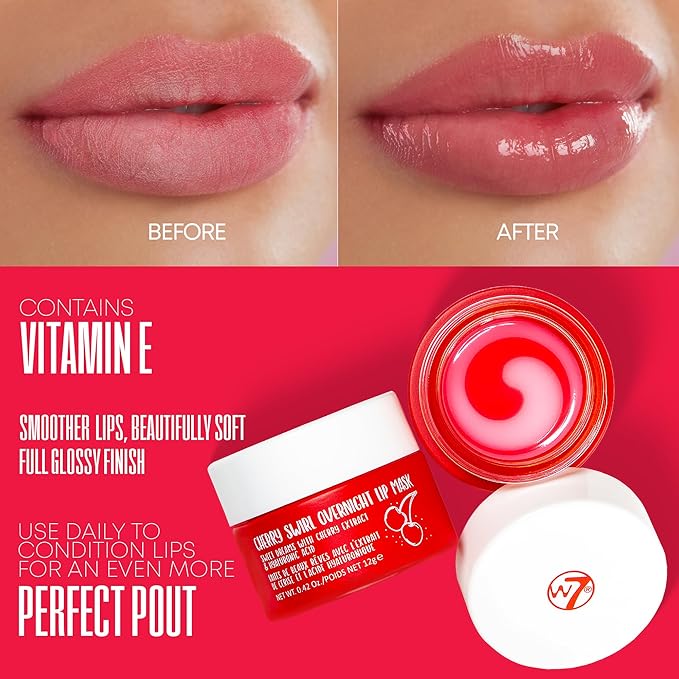 W7 Sweet Dreams Overnight Cherry Swirl Lip Mask - Cherry Extract & Hyaluronic Acid - For Hydrated, Full Looking & Irresistible Lips-VivaGrace Women