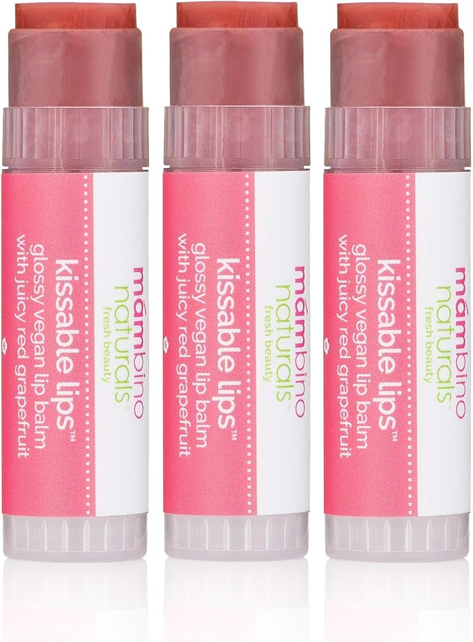 Mambino Organics Kissable Lips Glossy Vegan Lip Balm, Juicy Red Grapefruit, 7 G, 3 Pack-VivaGrace Women