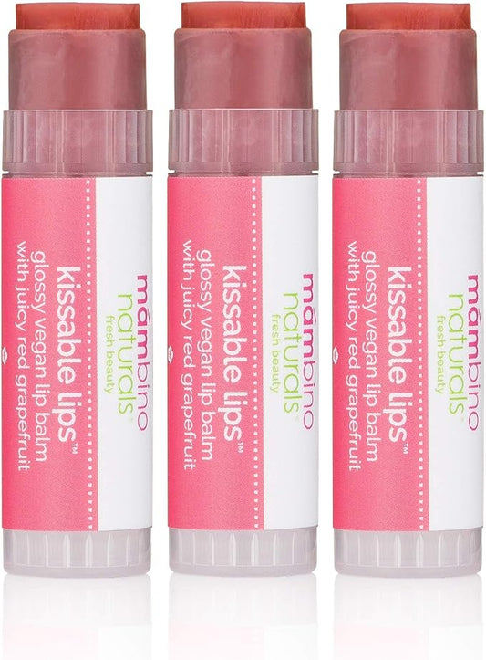 Mambino Organics Kissable Lips Glossy Vegan Lip Balm, Juicy Red Grapefruit, 7 G, 3 Pack-VivaGrace Women