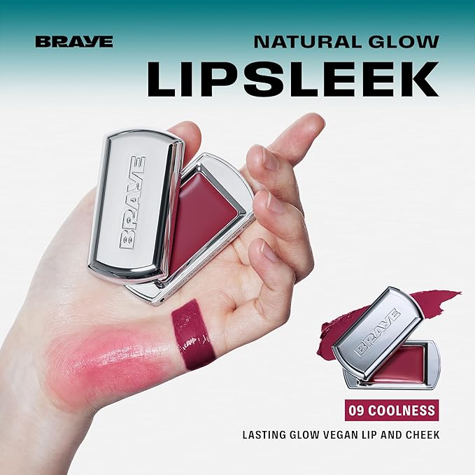 BRAYE Lipsleek Lip Balm, Monochromatic Cream Blush 2-in-1 Face Makeup, Hydrating & Mood Buildable, Vegan + Cruelty-Free Glow for Cheeks l 09 Coolness-VivaGrace Women