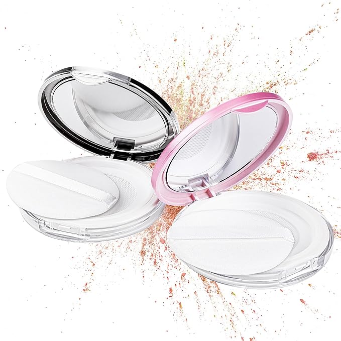 Mabor 2pcs Loose Powder Containers Powder for Women Girls Empty Face Powder Compact Powder Puff Container with Mirror Empty Reusable Powder Case-VivaGrace Women