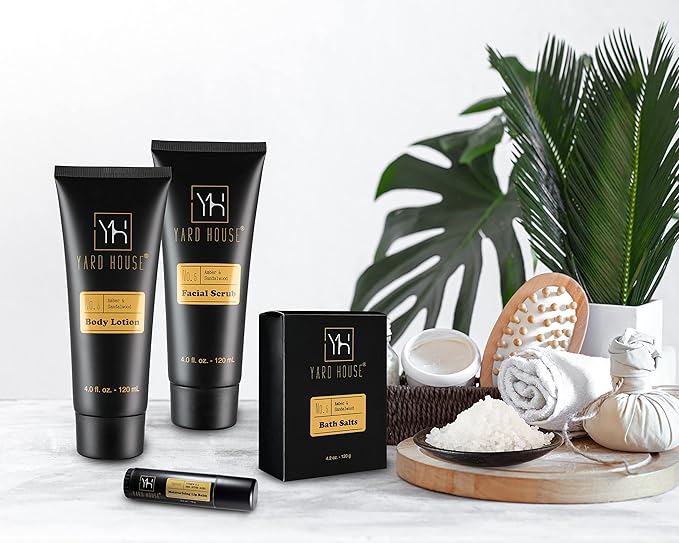Bath and Body Gift Set for Men - Sandalwood Amber - Birthday, Christmas, Fathers Day Gifts From Wife Daughter Son for Husband, Dad - Relax Spa Kit w. Full Size Items in Deluxe Toiletry Bag-VivaGrace Women
