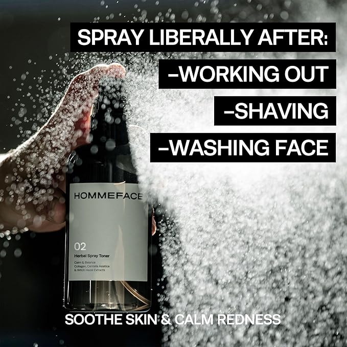 HOMMEFACE Men’s Herbal Spray Face Toner, 8.45 fl. oz. - Alcohol-Free, Hydrating and Balancing Facial Mist with Witch Hazel, CICA Extract, Anti Aging, Aftershaving, for All Skin Types-VivaGrace Women