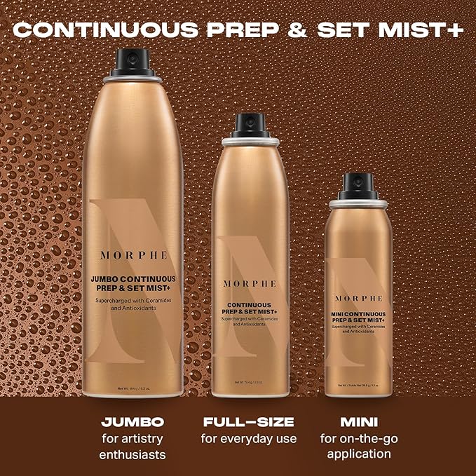 Morphe Mini Continuous Prep & Set Setting Spray - Travel Size Setting Spray for Makeup - Micro-Fine Face Mist Enriched with Ceramides to Help Hydrate, Nourish & Strengthen Skin Barrier (1.3 oz)-VivaGrace Women