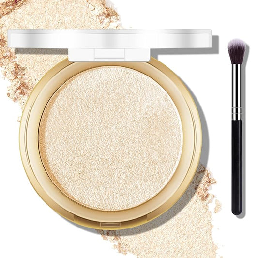 Baked Highlighter Powder Palette, Makeup Highlighter Powder Palette Sheer Shimmering Finish Face Highlighters Makeup Iluminadores de Maquillaje #03 Sun Glow-VivaGrace Women